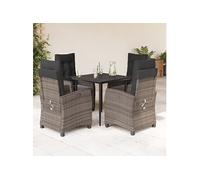 Ensemble à Manger de Jardin avec Coussins 5 pcs, Table et Chaises avec Dossier et Repose-pied Réglables, Meubles d'Extérieur, Moderne, Gris Résine