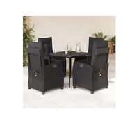 Ensemble à Manger de Jardin avec Coussins 5 pcs, Table et Chaises avec Dossier et Repose-pied Réglables, Meubles d'Extérieur, Moderne, Noir Résine