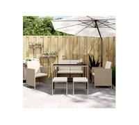 Ensemble à manger de jardin avec coussins 6pcs beige poly rotin