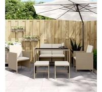 Ensemble à manger de jardin avec coussins 6pcs beige poly rotin beige G