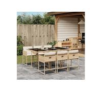 vidaXL Ensemble repas de jardin 7 pcs coussins chaises dossier rabattable Beige polyrotin 3211270