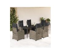 vidaXL Ensemble de jardin 7 pièces avec coussins Gris Poly rotin