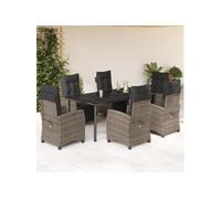 Vidaxl Ensemble À Manger De Jardin Et Coussins 7 Pcs Gris Rotin