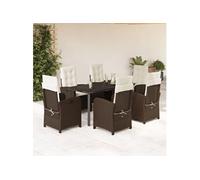 vidaXL Ensemble à Manger de Jardin avec Coussins 7 pcs, Table et Chaises avec Dossier Réglable, Meubles d'Extérieur Patio 3212345 Marron G