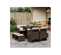 vidaXL Ensemble à manger de jardin 3210597 – 9 pcs, poly rotin marron avec coussins