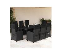 Ensemble à Manger de Jardin avec Coussins 9 pcs, Table et Chaises avec Dossier et Repose-pied Réglables 3212541