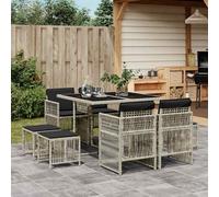 vidaXL Salon de jardin 9 pièces avec coussins gris clair Poly rotin