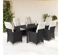 vidaXL Ensemble de jardin 7 pièces avec coussins Noir Poly Rattan