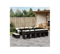 vidaXL Ensemble jardin 3211170 – 15 pièces, coussins, chaises à accoudoirs, résine tressée noir