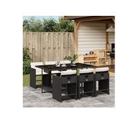 Vidaxl Ensemble À Manger De Jardin Coussins 7pcs Noir Résine Tressée