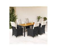 vidaXL Ensemble de jardin 7 pièces avec coussins Noir Poly Rattan