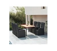 vidaXL Ensemble de jardin 7 pièces avec coussins Noir Poly Rattan