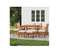 Ensemble à manger de jardin coussins 9 pcs Bois acacia, ensemble de salle à manger, ensemble de salle à manger 3154980