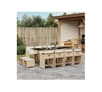 vidaXL Ensemble à manger de jardin 13 pièces – Chaises avec accoudoirs, coussins, moderne, beige