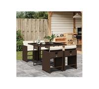 vidaXL Ensemble à Manger de Jardin et Coussins 5 pcs, Chaises à Manger avec Accoudoirs, Ensemble de Meubles avec Table, Moderne, Marron Résine Tressée