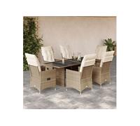 vidaXL Ensemble de jardin 7 pièces avec coussins Beige Poly rotin