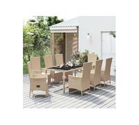 Ensemble à manger de jardin et coussins 9 pcs beige Poly rotin, ensemble de salle à manger 3157579