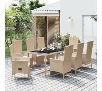 Ensemble à manger de jardin et coussins 9 pcs beige Poly rotin vidaXL