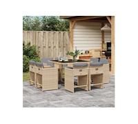 vidaXL Salon de jardin 9 pièces avec coussins Mélange beige Poly rotin