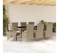 Ensemble à manger de jardin - vidaXL - Beige - 9 pièces - Dossier réglable - Housses lavables