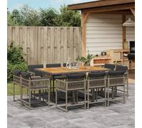 Ensemble à Manger de Jardin et Coussins Table 15pcs Marron Résine Tressée vidaXL