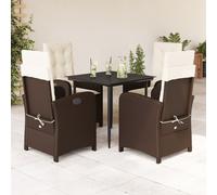 vidaXL Ensemble à Manger de Jardin avec Coussins 5 pcs, Table et Chaises avec Dossier Réglable, Meubles d'Extérieur Patio 3212332 Marron G