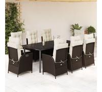 Vidaxl Ensemble À Manger De Jardin Et Coussins 9 Pcs Marron Poly Rotin