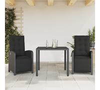 3-delige Bistroset met kussens poly rattan zwart3212456