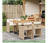 Ensemble à manger de jardin - FAF7291712415500 - Poly rotin beige - Plateau acacia - 4 places avec coussins amovibles