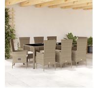 Vidaxl Ensemble À Manger De Jardin Et Coussins 9 Pcs Beige Poly Rotin