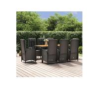 Ensemble à manger jardin 9pcs et coussins noir résine tressée, ensemble de salle à manger, ensemble de salle à manger 3185082