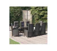 Ensemble à manger jardin 9pcs et coussins noir résine tressée, ensemble de salle à manger, ensemble de salle à manger 3185196