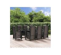 Ensemble à manger jardin 9pcs et coussins noir résine tressée, ensemble de salle à manger, ensemble de salle à manger 3185067