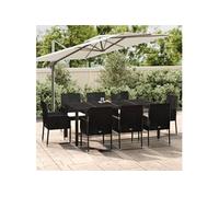 Ensemble à manger jardin 9pcs et coussins noir résine tressée, ensemble de salle à manger, ensemble de salle à manger 3185004