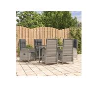 Salon De Jardin 7 Pcs Avec Coussins Gris Résine Tressée