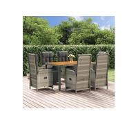 Salon De Jardin 7 Pcs Avec Coussins Gris Résine Tressée