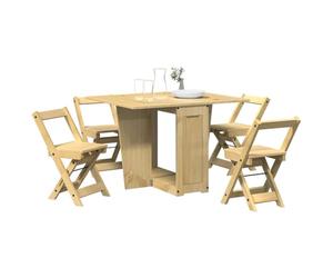 Ensemble à Manger Papillon 5 pcs Corona Pliable Cire Marron pin Table Extensible chaises Pliantes Cuisine Salon Repas Convivial