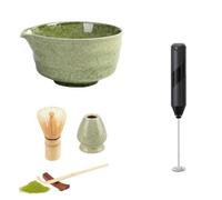 Ensemble à matcha avec mousseur à lait portable, kit de 6 pièces comprenant une cuillère en bambou, un bol à matcha, un support de fouet, un fouet à matcha, un repose-cuillère, un service à thé