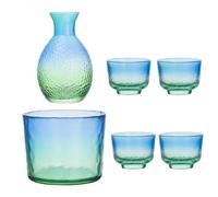 Ensemble à saké en verre créatif multi-usages martelé pour étagère de bar Bleu/vert