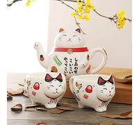 Lucky House Ensemble à thé en Porcelaine Chat Chanceux créatif Maneki Neko Tasse à thé en céramique avec Filtre Belle Tasse de théière en Chat Plutus