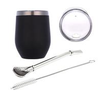 Ensemble à Thé Yerba Gourd Mate en Acier Inoxydable à Double Paroi Tasse à Thé Mate de L'Eau avec Couvercle CuillèRe, Noir