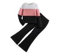 Ensemble à Tricot Enfant Fille Hiver Mignon Vêtements Ado Fille Haut Pullover Manche Longue Et Pantalon Bootcut Chic a la Mode Confortable Fitness Casual Tracksuit 7-12 ans (Black, 11-12 ans)