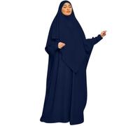 Ensemble abaya et khimar soie de medine, opaque,Abaya long avec khimar assorti ,jilbab soie de medine, hijab islamique,voile priére,pour femme musulmane voilée,hejj,omra,madrassa,quotidien (Bleu Nuit)