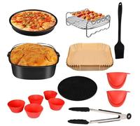 Ensemble Accessoires Friteuse à Air - Carré - 8 Pouces - Acier au Carbone - Silicone - Inox