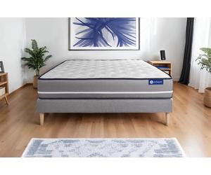 Ensemble Actilatex pur 160x220cm + sommier KIT Gris - 20cm - Latex et mmoire de forme - Tonique - Sommier kit Gris
