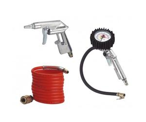 Ensemble air comprimé : tuyau spirale, soufflette, poignée manomètre EINHELL