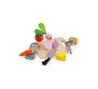 Ensemble Aliments a decouper + Ustensiles de cuisine (planche, econome, rape) - Jouet en bois - Accessoire Dinette imitation enfant