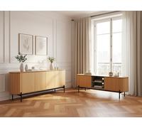 Ensemble AMBOISE avec buffet arrondi 200 cm + meuble TV 200 cm couleur chêne BOBOCHIC Marron clair