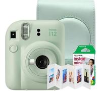 Ensemble appareil photo instantané Fujifilm Instax mini 12, vert menthe avec couvercle Fujifilm, cadre Akyta 6 positions et film