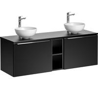 Ensemble Armoire 140 cm Noir Mat Avec Plateau Et 2X Ø32 cm Lavabo